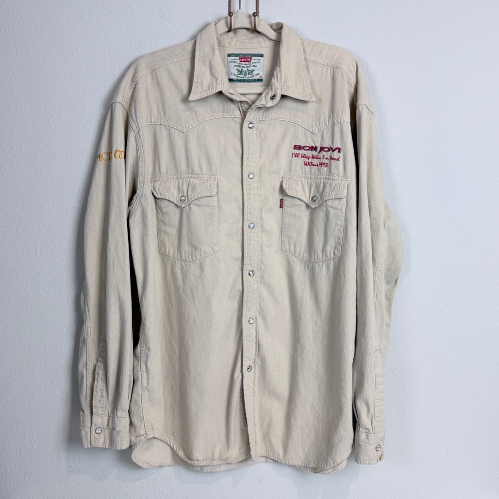 Vintage Levi's Bon Jovi Tour 1993 Concert Pearl Snap Western Shirt Tan XL
